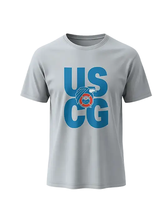 USCG logo and wordmark on gray shirt