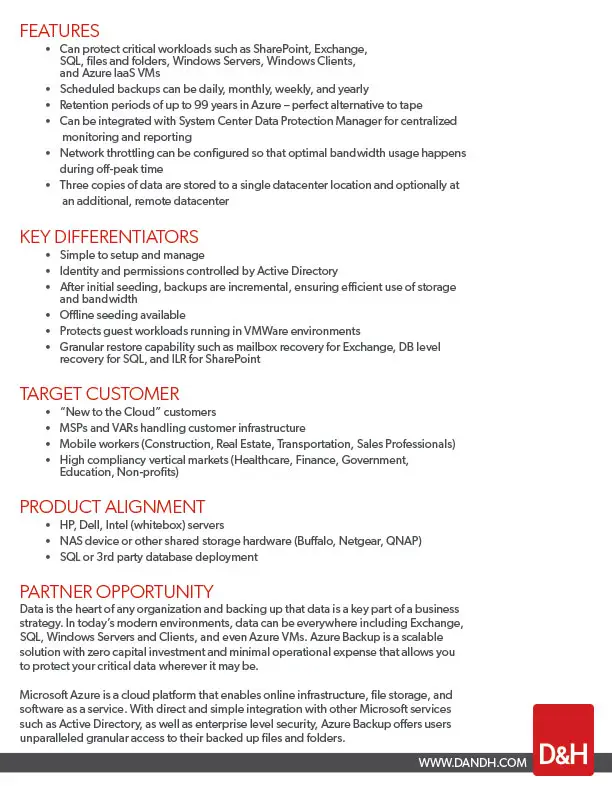 Page 2 describing features, differentiators, and target users of Azure