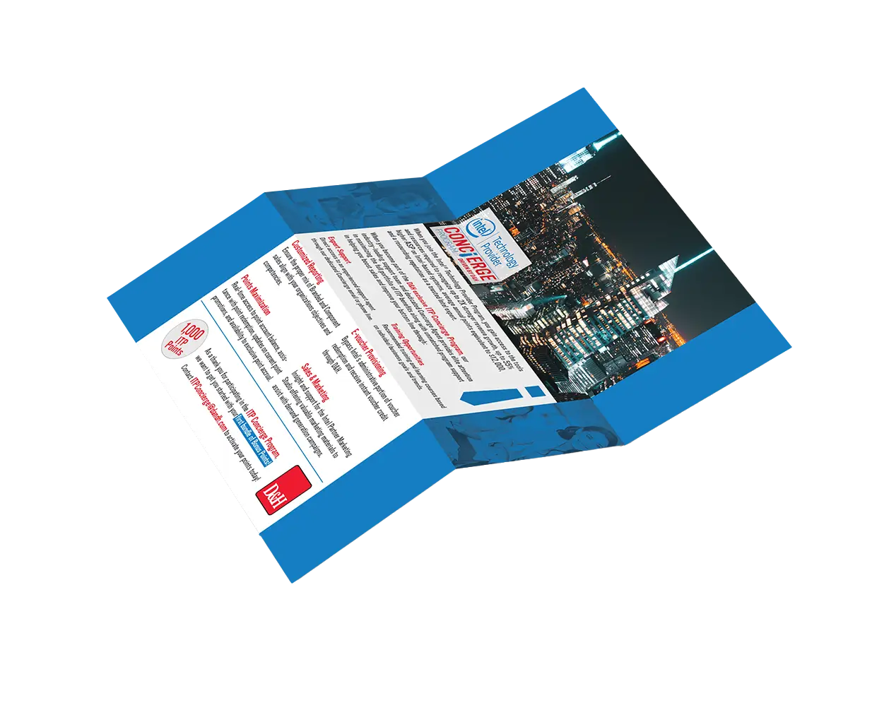 Intel ITP Concierge mailer unfolded showing program benefits