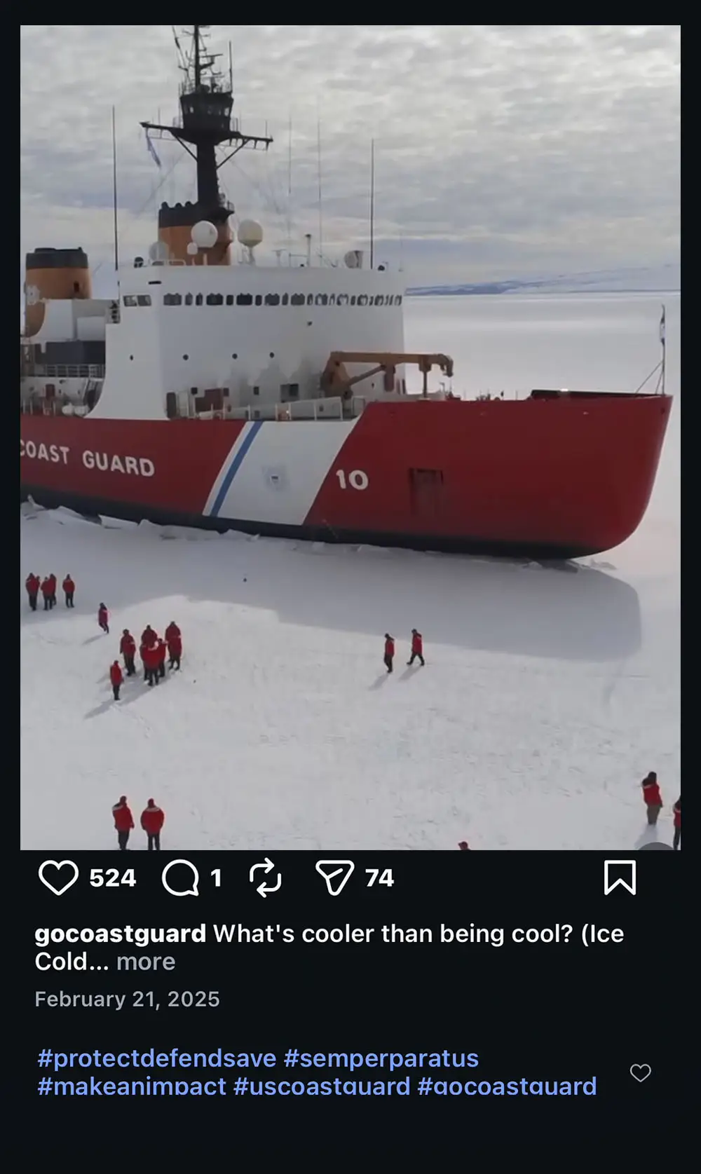 Polar Star icebreaker on a frozen over body of water