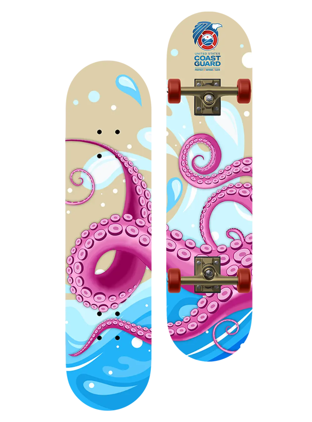 USCG Skateboard with Octopus design